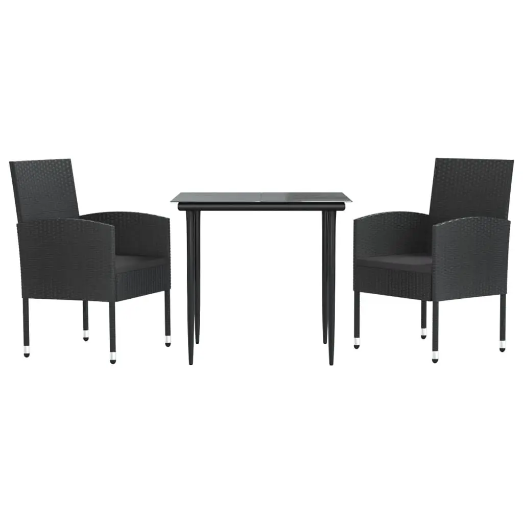 3 Piece Garden Dining Set Black Poly Rattan and Steel 3203336 - Furniture