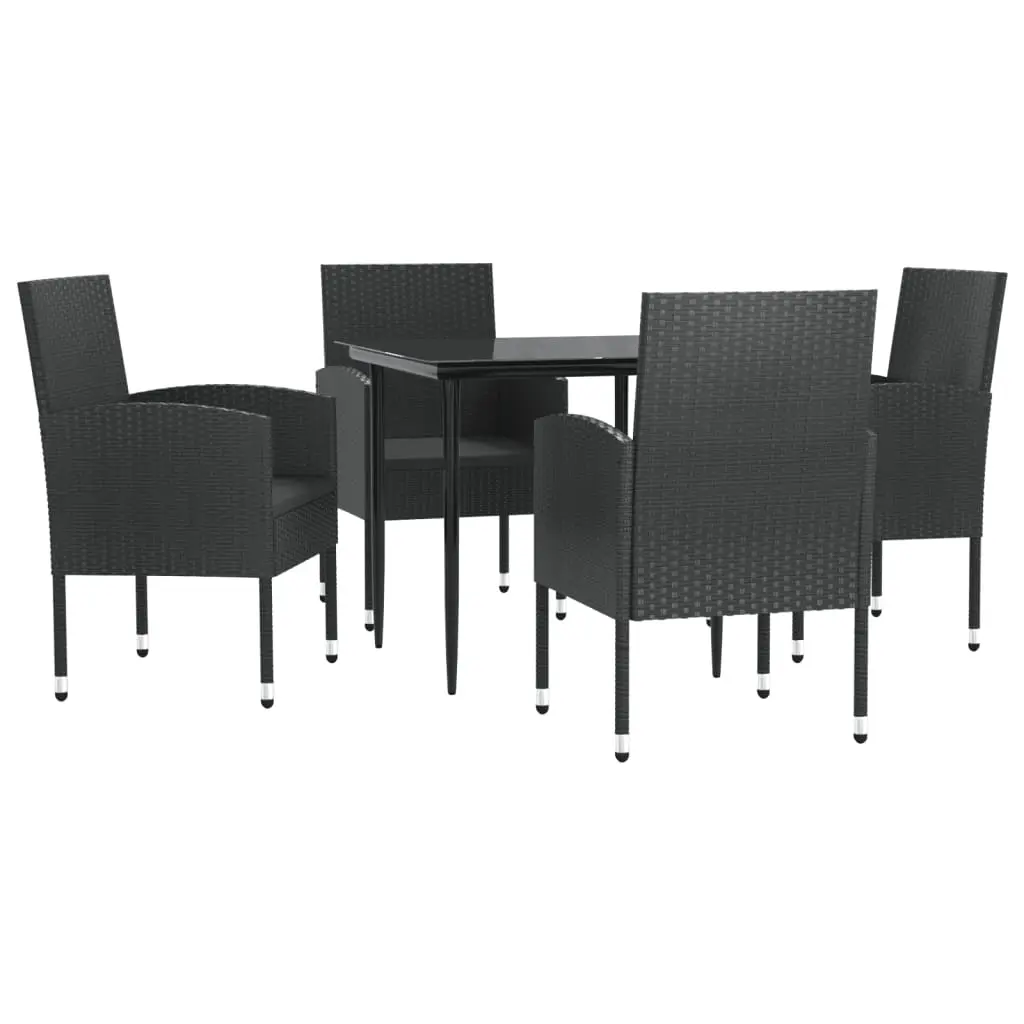 5 Piece Garden Dining Set Black Poly Rattan and Steel 3203337 - Furniture