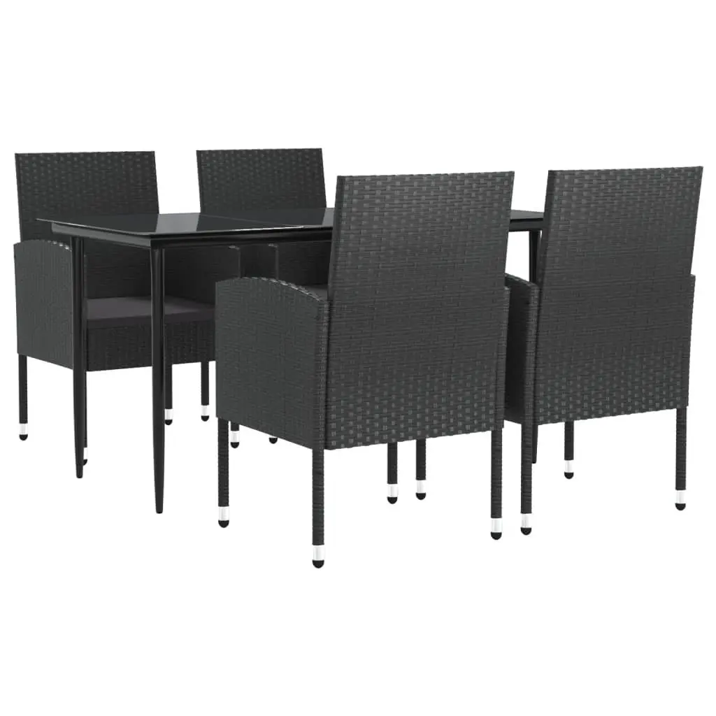 5 Piece Garden Dining Set Black Poly Rattan and Steel 3203338 - Furniture