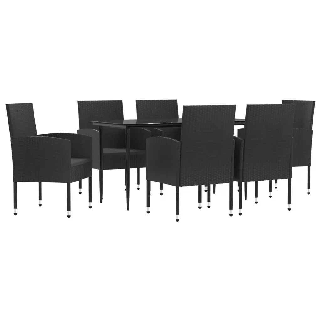 7 Piece Garden Dining Set Black Poly Rattan and Steel 3203339 - Furniture