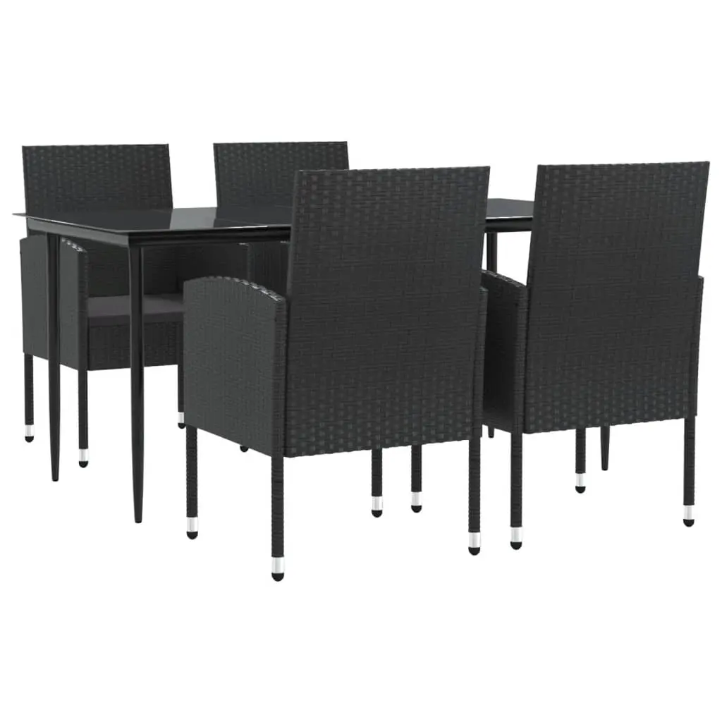 5 Piece Garden Dining Set Black Poly Rattan and Steel 3203340 - Furniture
