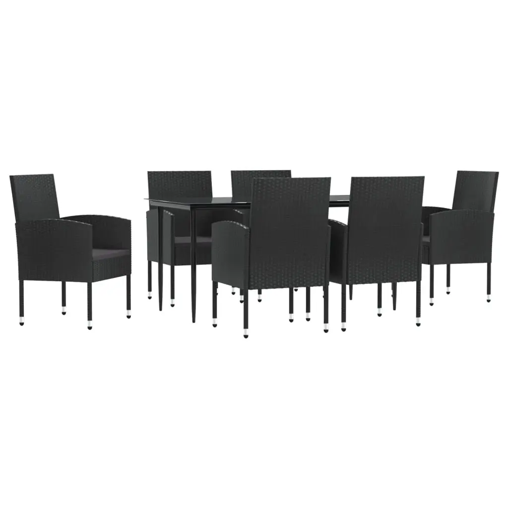 7 Piece Garden Dining Set Black Poly Rattan and Steel 3203341 - Furniture