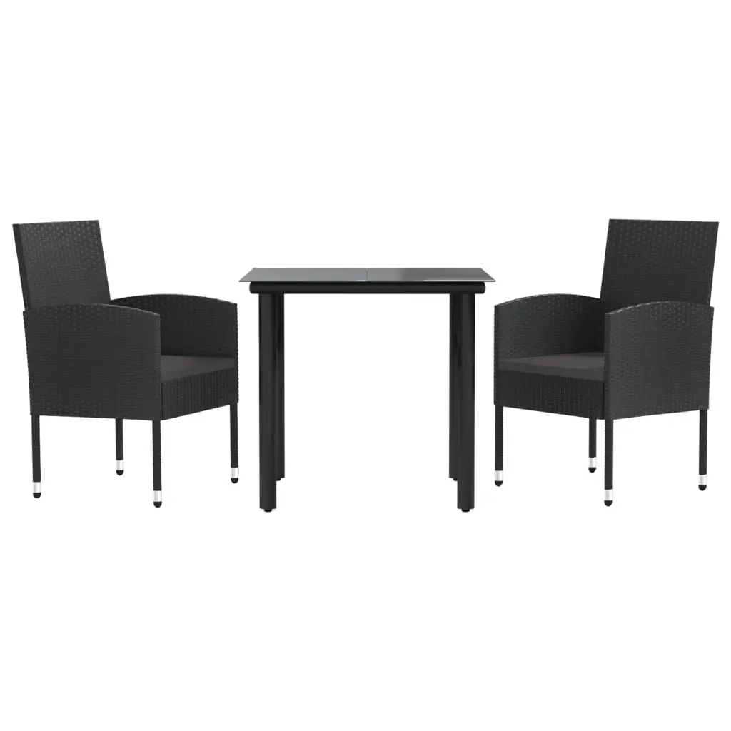 3 Piece Garden Dining Set Black Poly Rattan and Steel 3203344 - Furniture