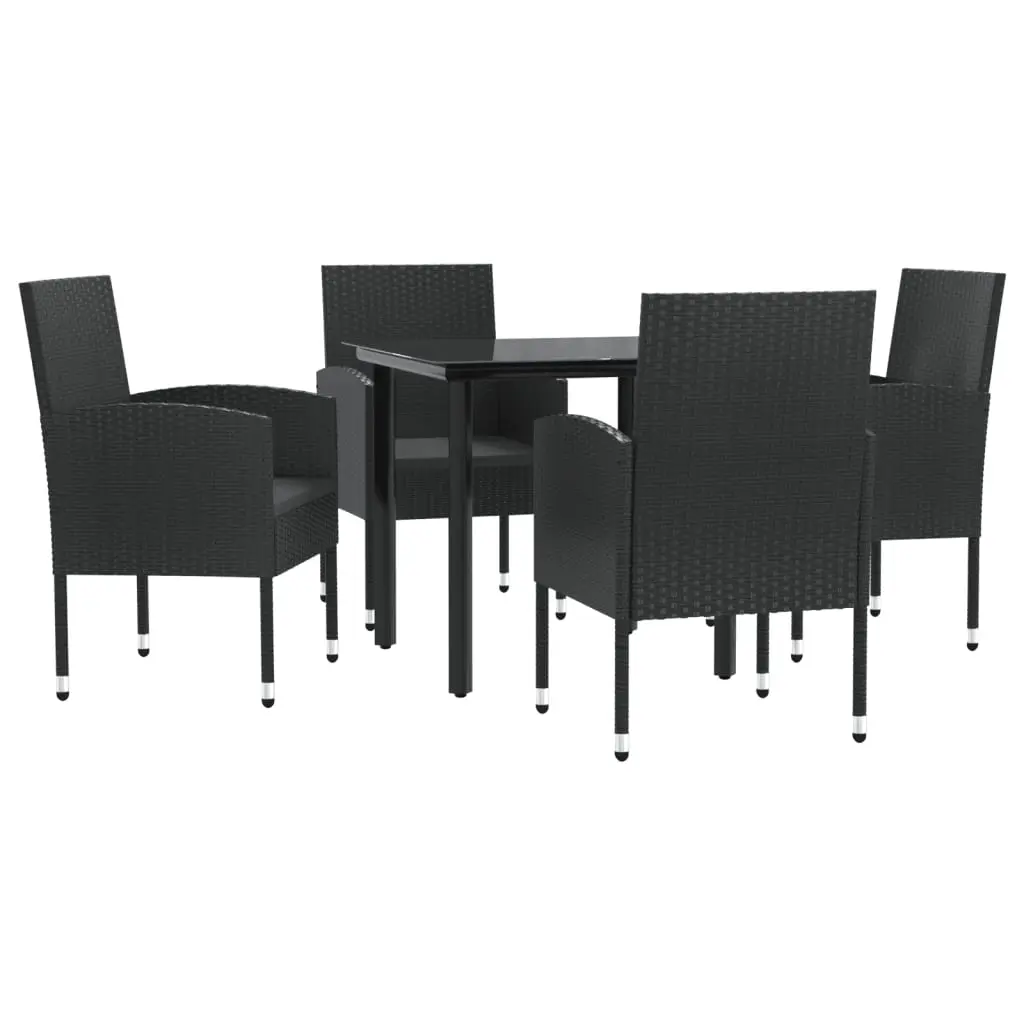 5 Piece Garden Dining Set Black Poly Rattan and Steel 3203345 - Furniture