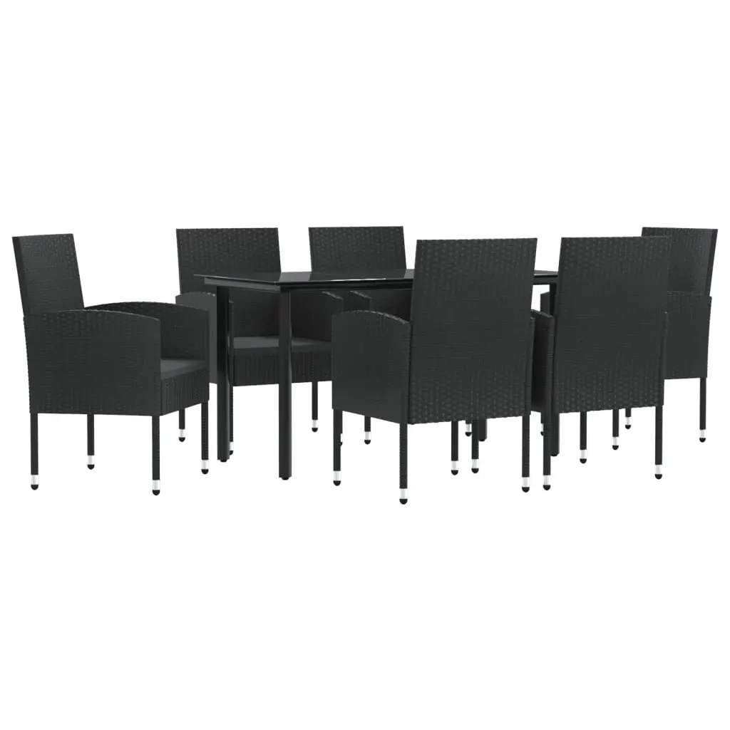 7 Piece Garden Dining Set Black Poly Rattan and Steel 3203347 - Furniture