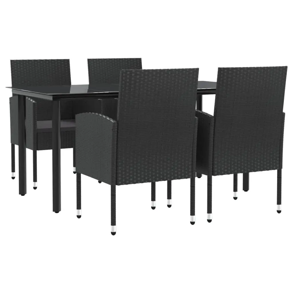 5 Piece Garden Dining Set Black Poly Rattan and Steel 3203348 - Furniture