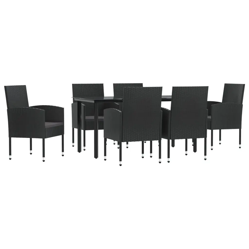 7 Piece Garden Dining Set Black Poly Rattan and Steel 3203349 - Furniture