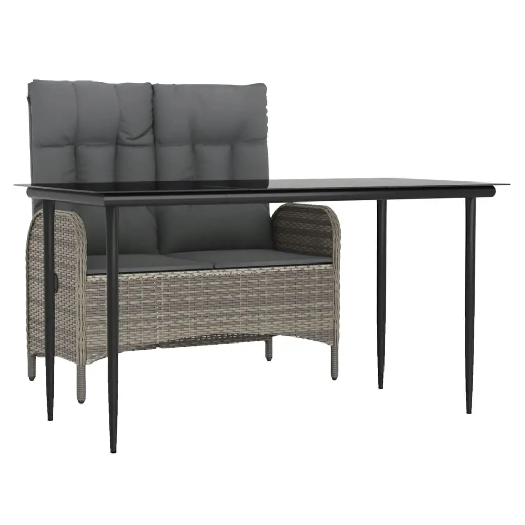 2 Piece Garden Dining Set with Cushions Grey Poly Rattan 3203501 - Furniture