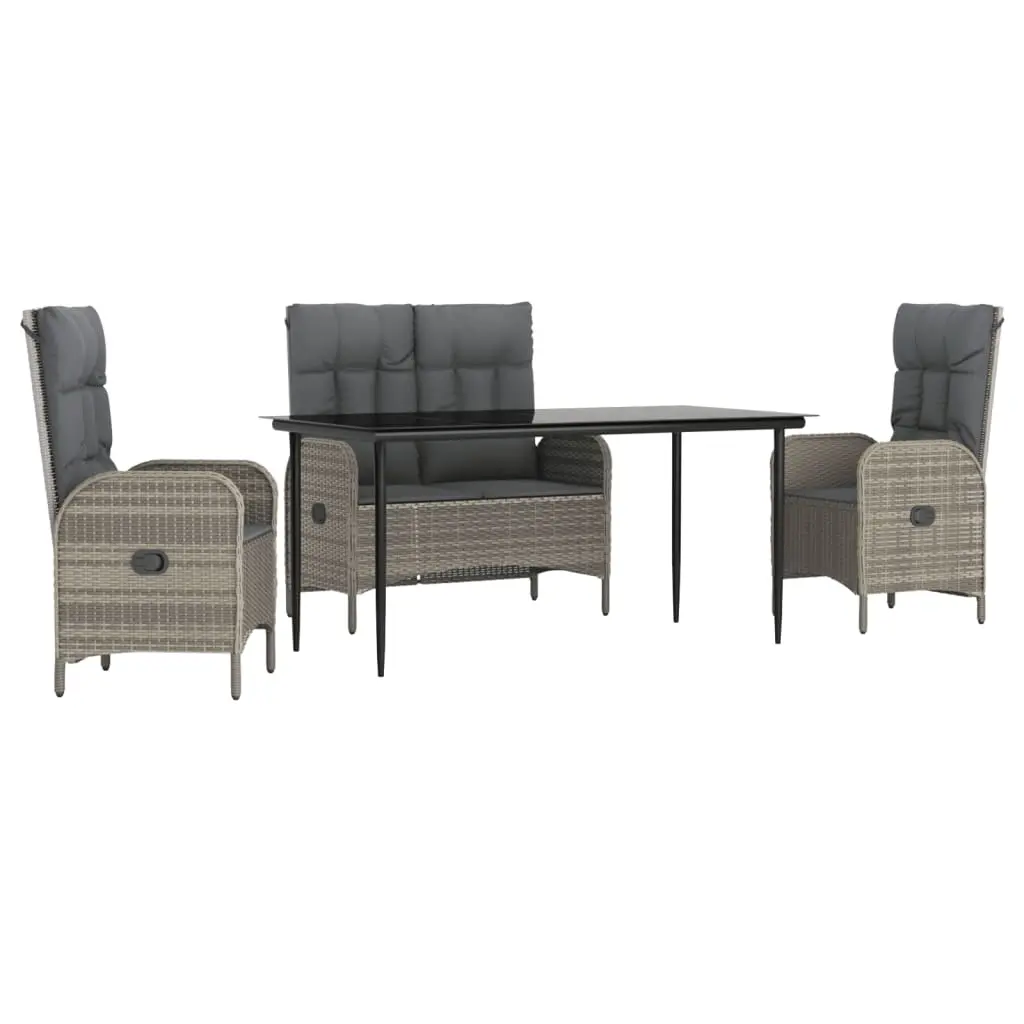 4 Piece Garden Dining Set with Cushions Grey Poly Rattan 3203503 - Furniture