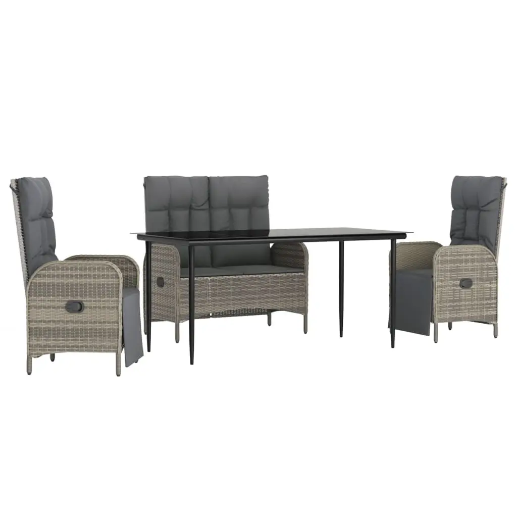 4 Piece Garden Dining Set with Cushions Grey Poly Rattan 3203504 - Furniture