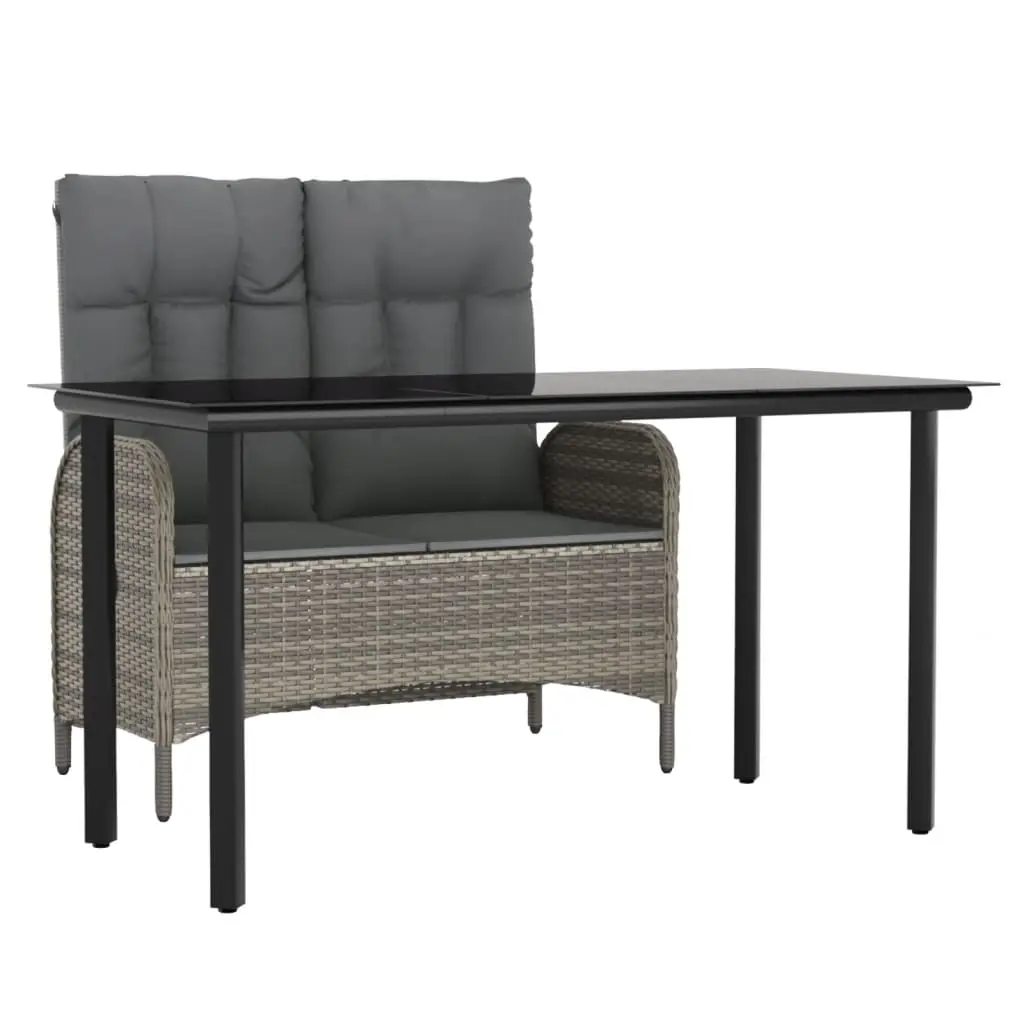 2 Piece Garden Dining Set with Cushions Grey Poly Rattan 3203505 - Furniture
