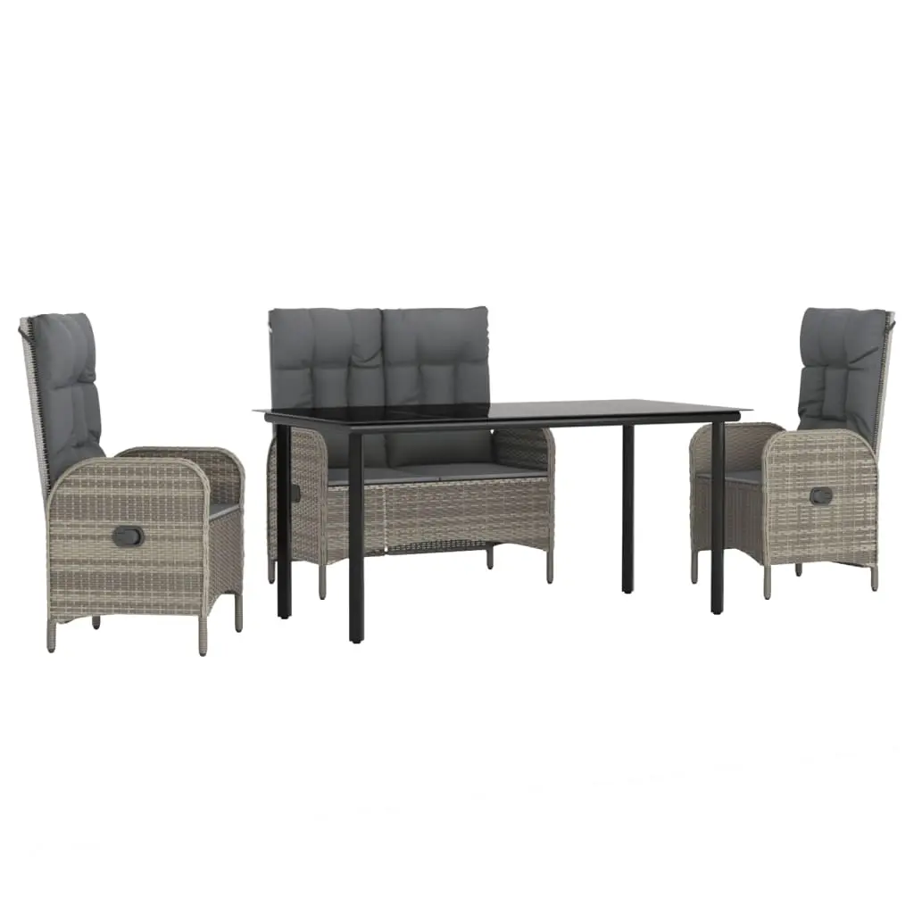 4 Piece Garden Dining Set with Cushions Grey Poly Rattan 3203507 - Furniture