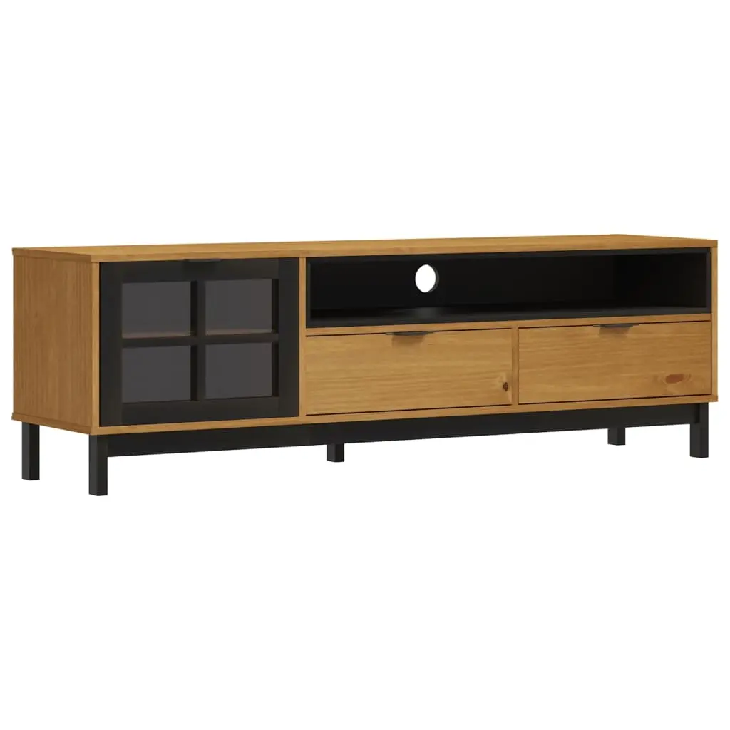 TV Cabinet with Glass Door FLAM 158x40x50 cm Solid Wood Pine 357821 - Furniture