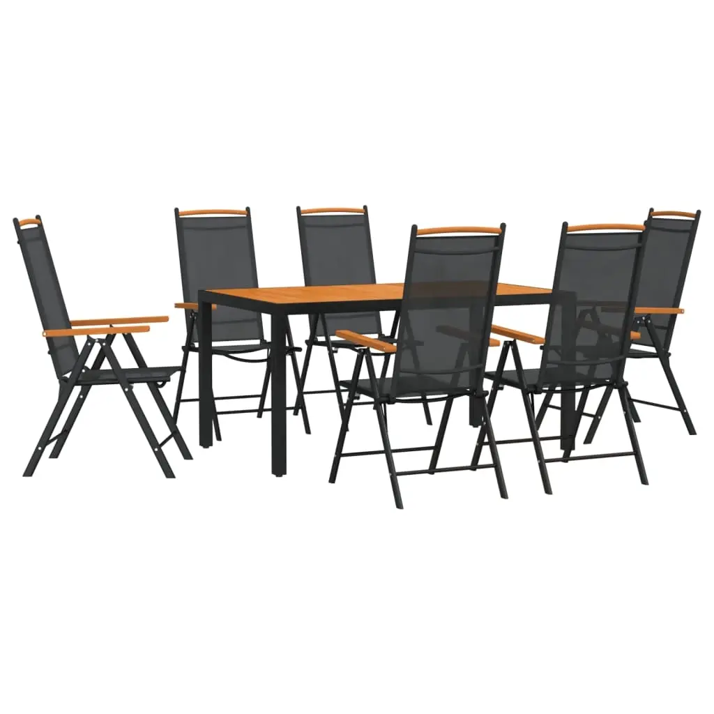 7 Piece Garden Dining Set Black and Brown Aluminium 3200602 - Furniture