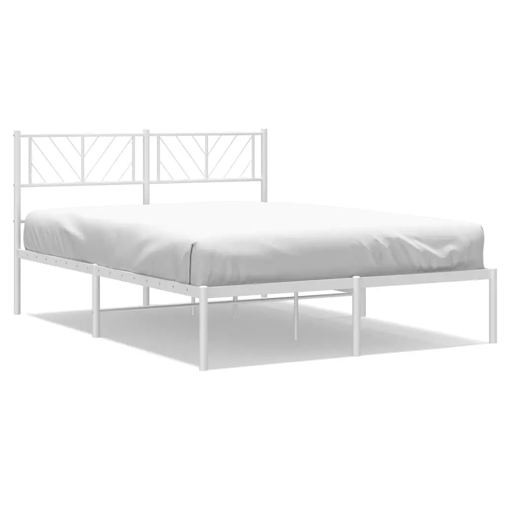Metal Bed Frame without Mattress with Headboard White 135x190 cm 372227 - Furniture