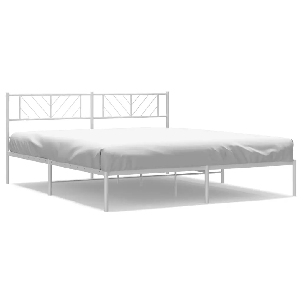 Metal Bed Frame without Mattress with Headboard White 183x203 cm King 372232 - Furniture