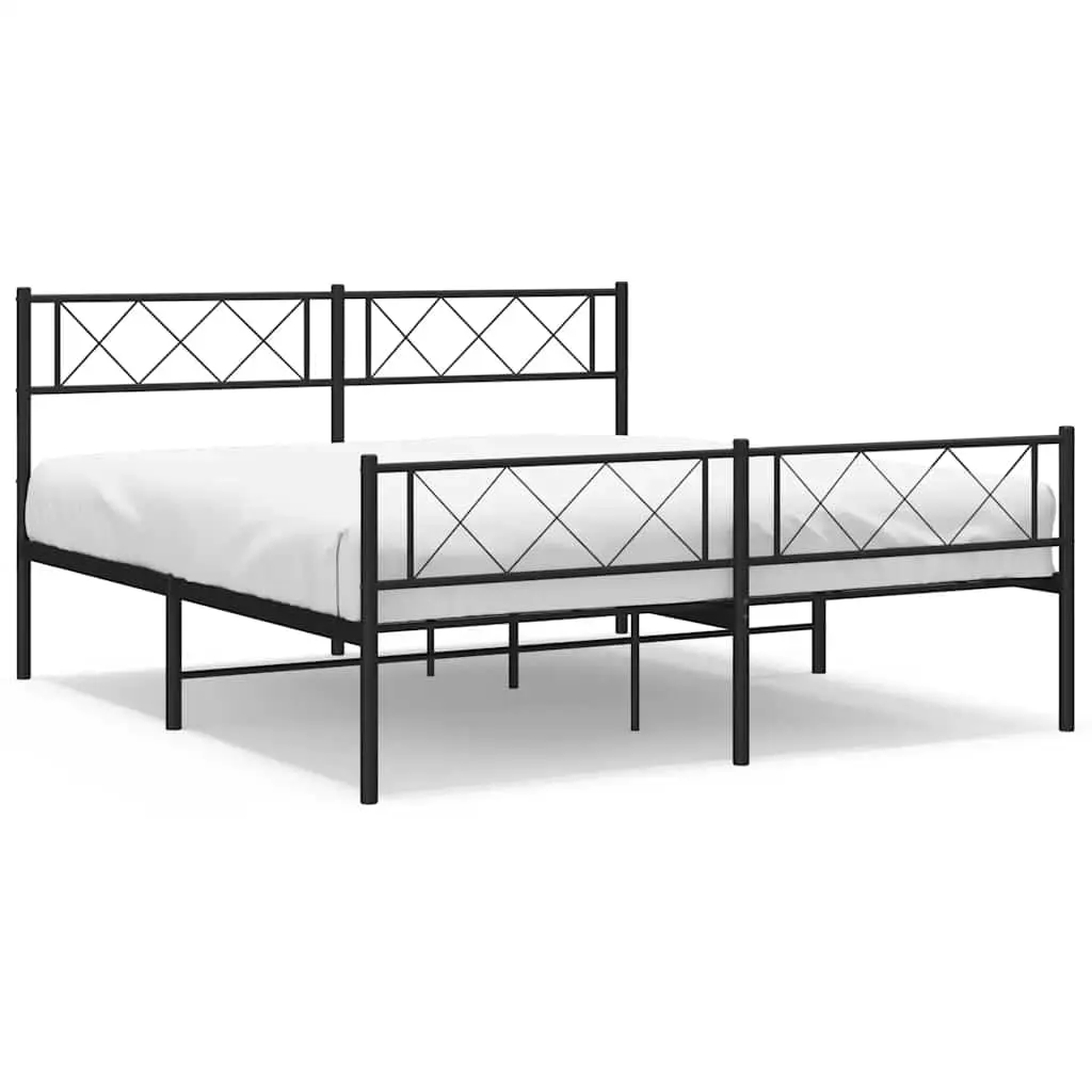 Metal Bed Frame without Mattress with Footboard Black 150x200 cm 372297 - Furniture