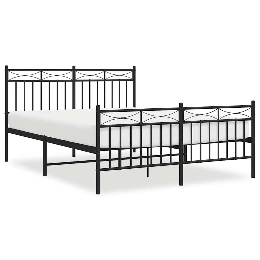 Metal Bed Frame without Mattress with Footboard Black 135x190 cm 373708 - Furniture