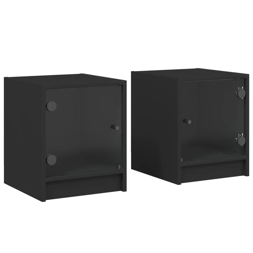 Bedside Cabinets with Glass Doors 2 pcs Black 35x37x42 cm 836346 - Furniture