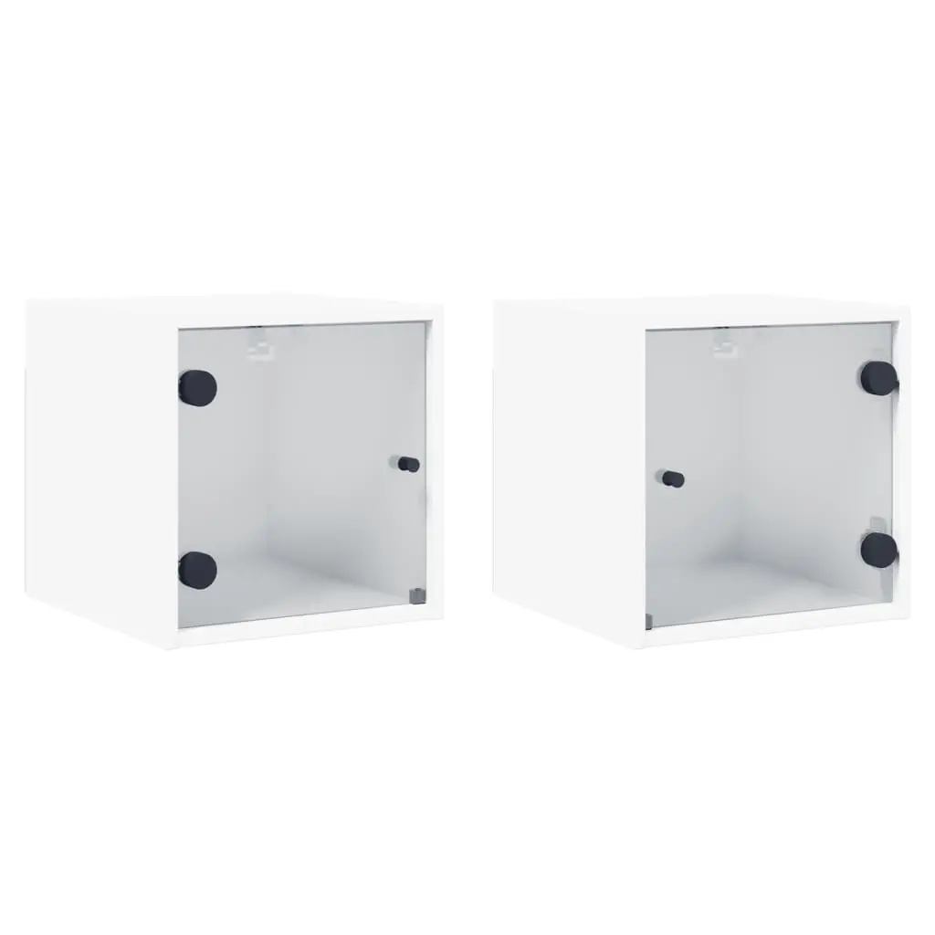 Bedside Cabinets with Glass Doors 2 pcs White 35x37x35 cm 836463 - Furniture
