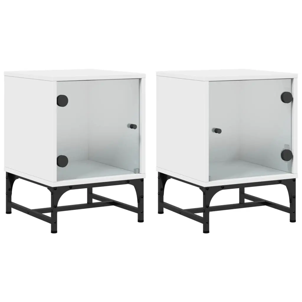 Bedside Cabinets with Glass Doors 2 pcs White 35x37x50 cm 836519 - Furniture