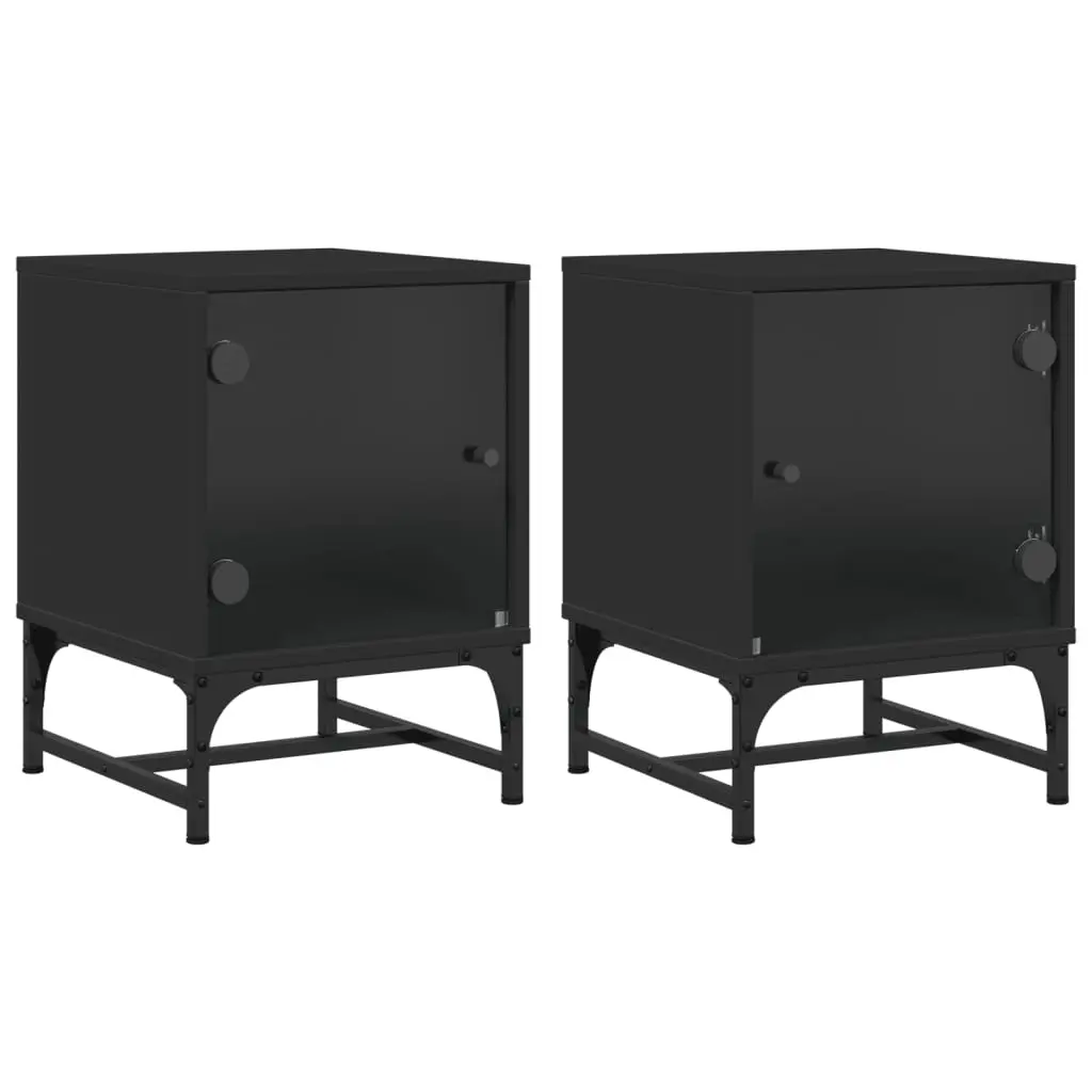 Bedside Cabinets with Glass Doors 2 pcs Black 35x37x50 cm 836521 - Furniture