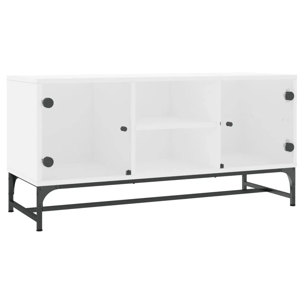TV Cabinet with Glass Doors White 102x37x50 cm 836532 - Furniture