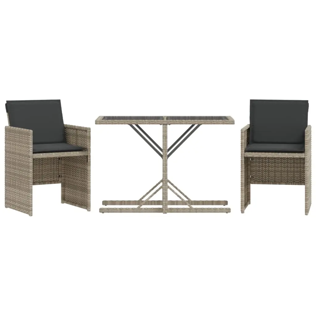 3 Piece Bistro Set with Cushions Light Grey Poly Rattan 365070 - Furniture