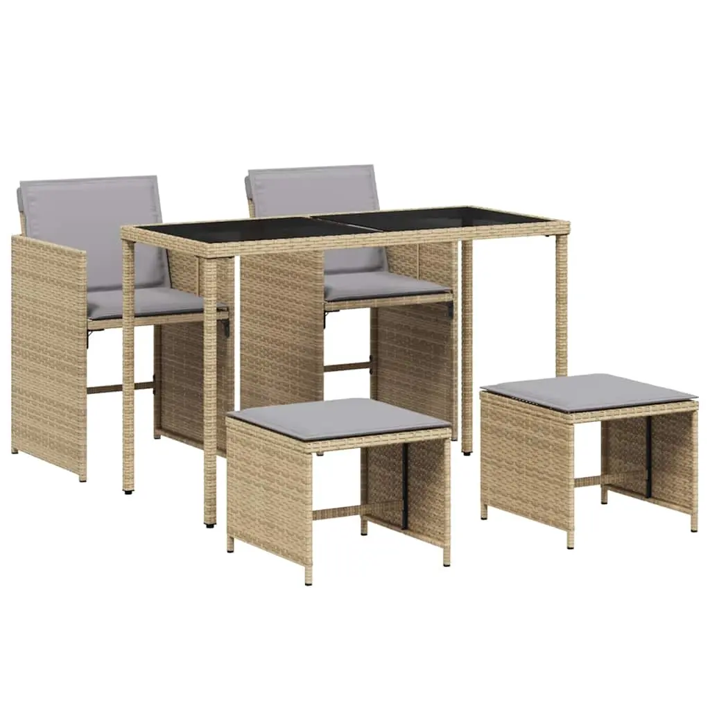 5 Piece Garden Dining Set with Cushions Mix Beige Poly Rattan 365088 - Furniture