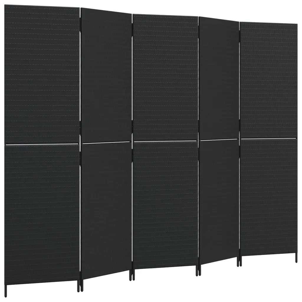 Room Divider 5 Panels Black Poly Rattan 365348 - Furniture