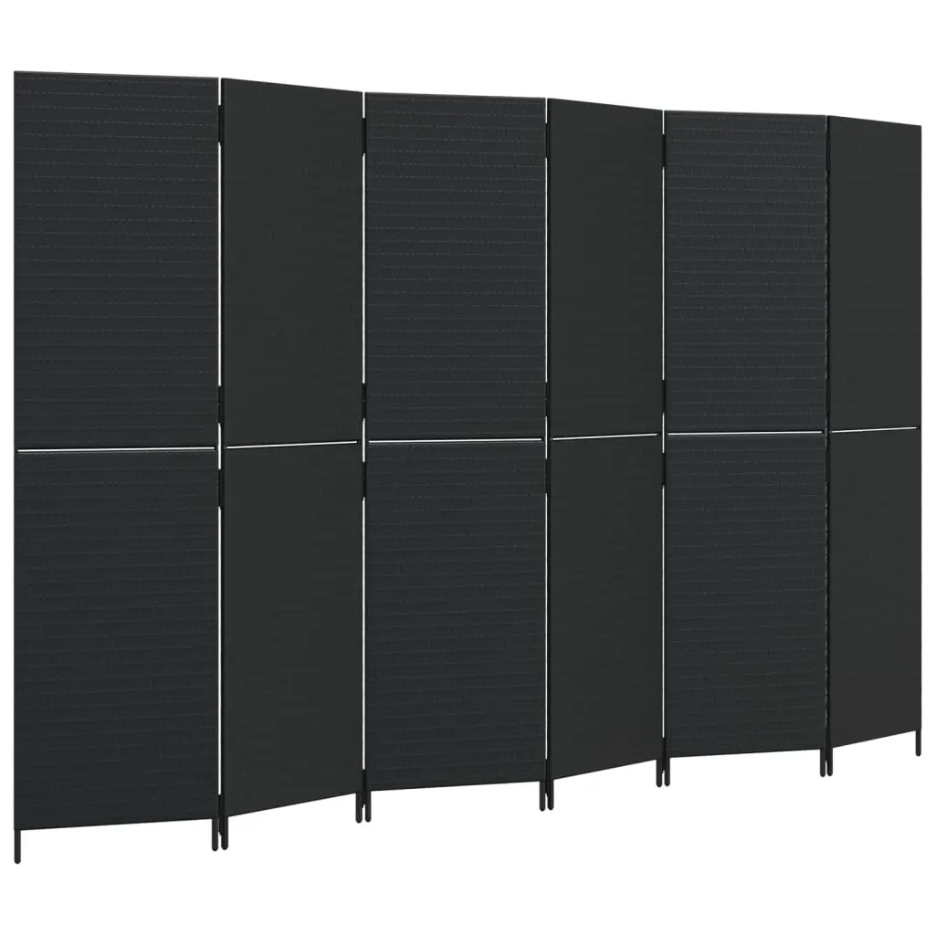Room Divider 6 Panels Black Poly Rattan 365352 - Furniture