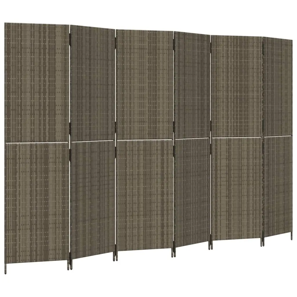 Room Divider 6 Panels Grey Poly Rattan 365354 - Furniture