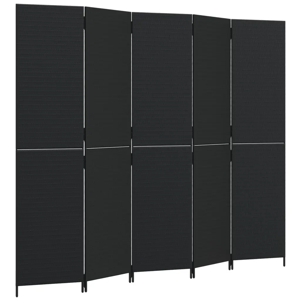 Room Divider 5 Panels Black Poly Rattan 365364 - Furniture