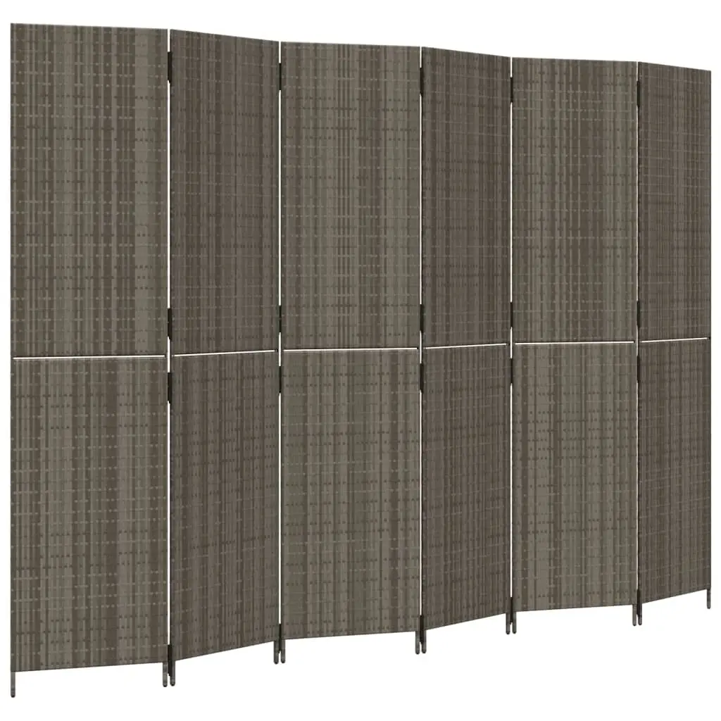 Room Divider 6 Panels Grey Poly Rattan 365370 - Furniture