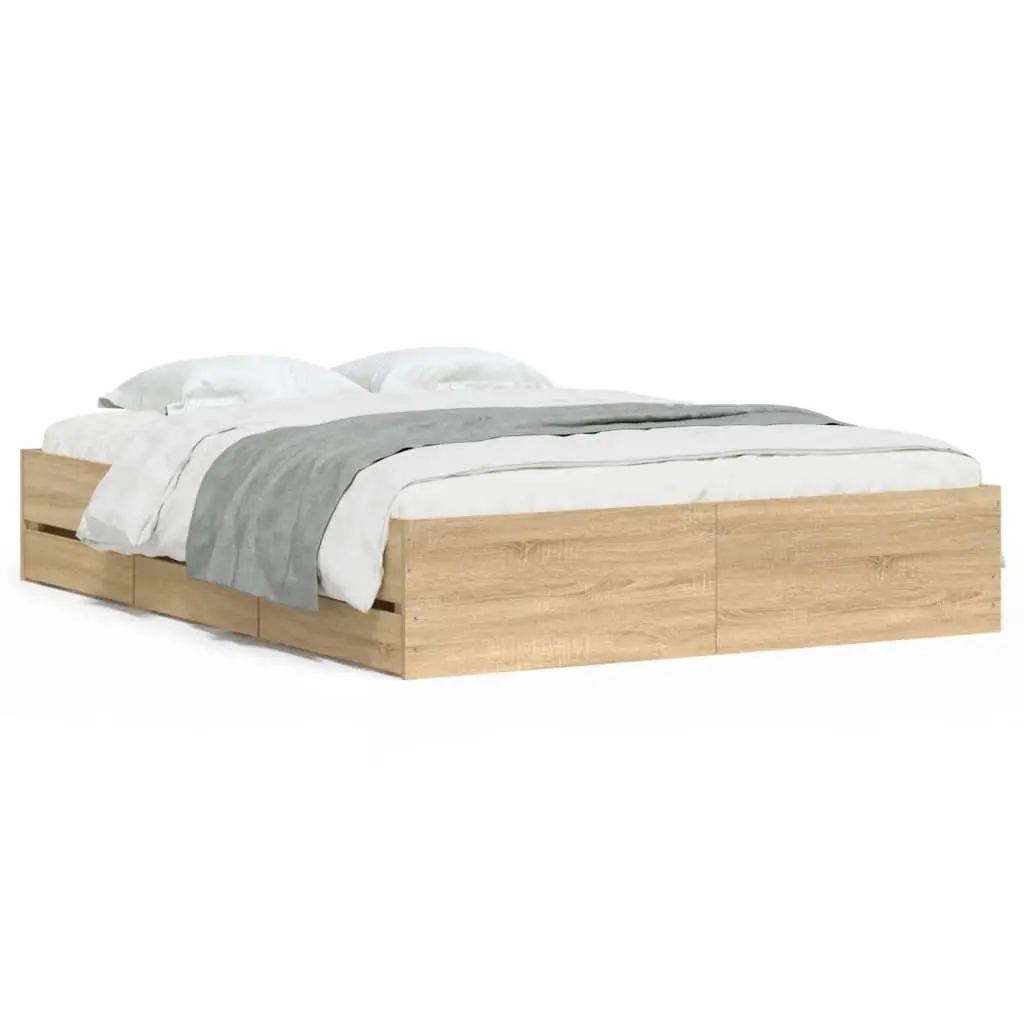 Bed Frame with Drawers without Mattress Sonoma Oak 150x200 cm 3207268 - Furniture