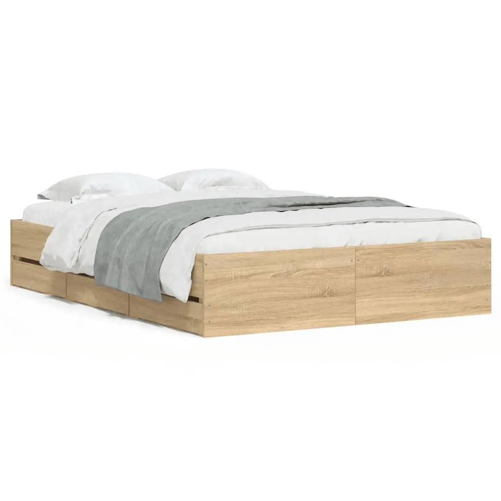 Bed Frame with Drawers without Mattress Sonoma Oak 135x190 cm 3207310 - Furniture