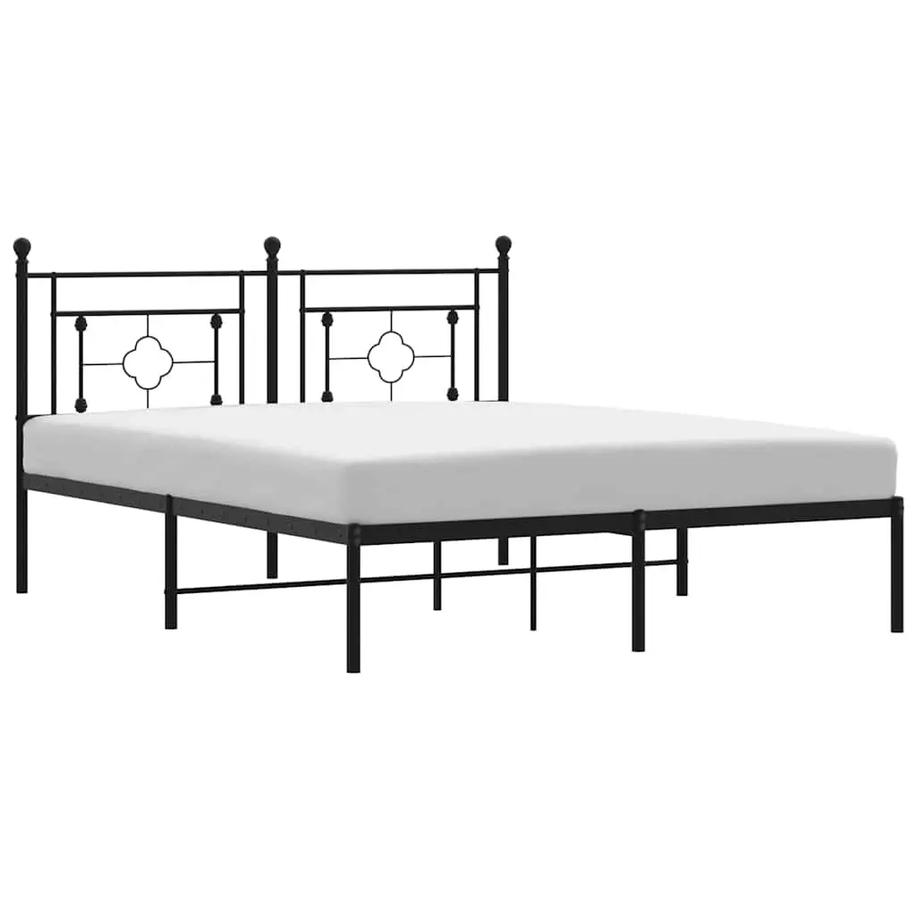 Metal Bed Frame without Mattress with Headboard Black 150x200 cm 374341 - Furniture