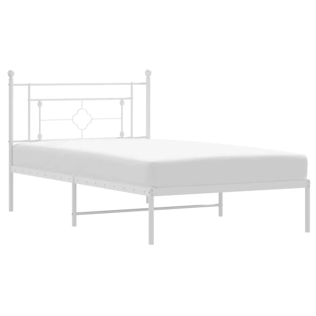 Metal Bed Frame without Mattress with Headboard White 107x203 cm King Single 374384 - Furniture