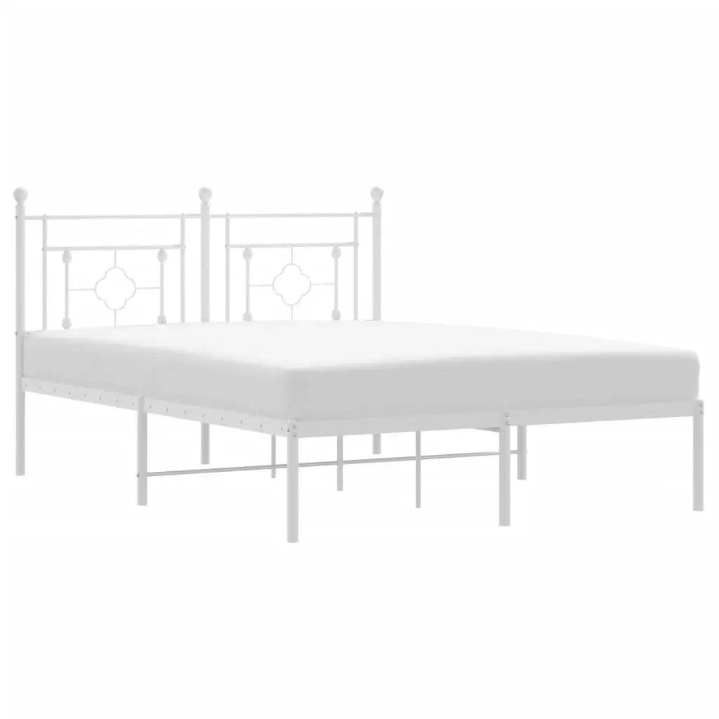 Metal Bed Frame without Mattress with Headboard White 135x190 cm 374387 - Furniture