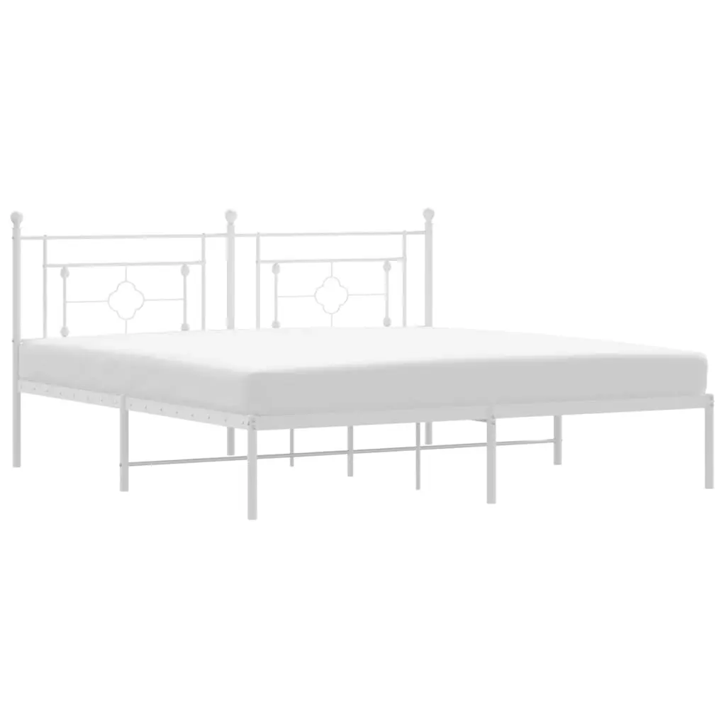 Metal Bed Frame without Mattress with Headboard White 183x203 cm King 374392 - Furniture