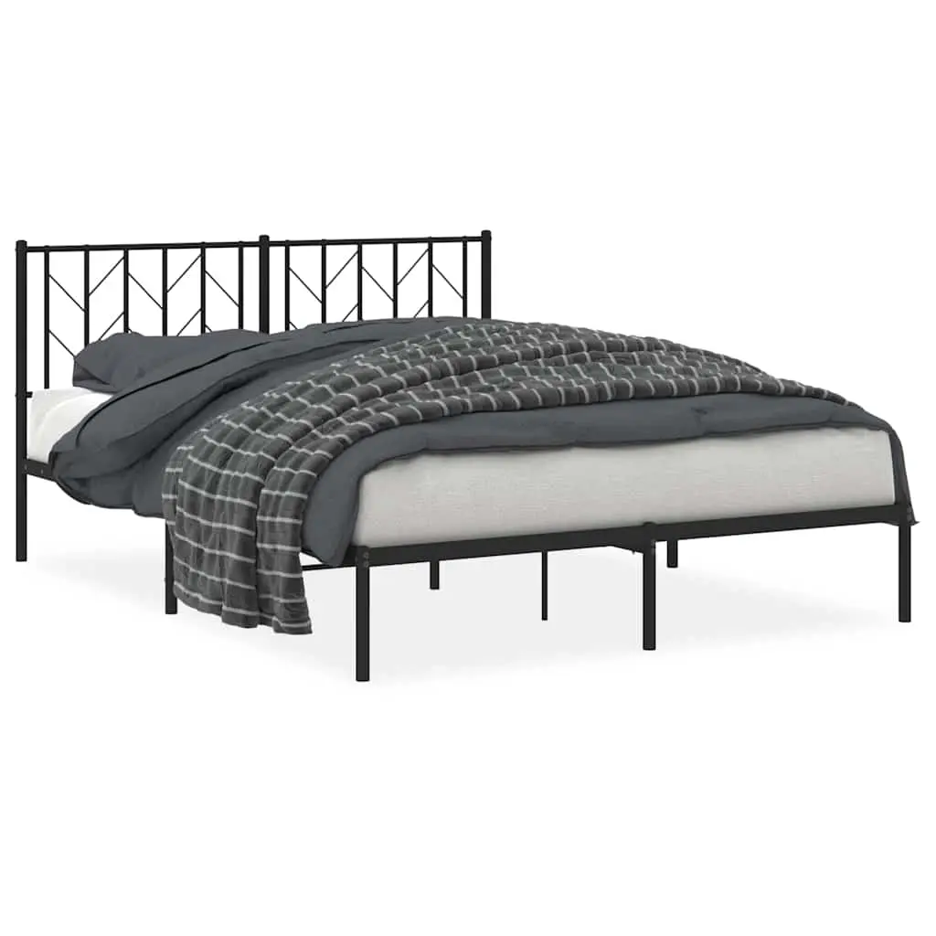Metal Bed Frame without Mattress with Headboard Black 150x200 cm 374439 - Furniture
