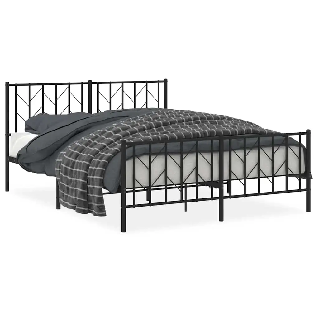 Metal Bed Frame without Mattress with Footboard Black 150x200 cm 374457 - Furniture