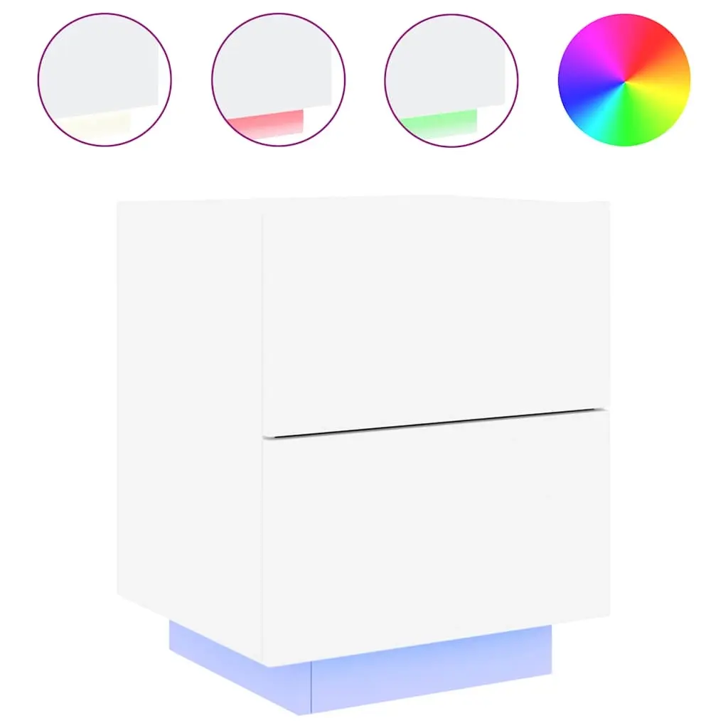 Bedside Cabinet with LED Lights White Engineered Wood 836735 - Furniture