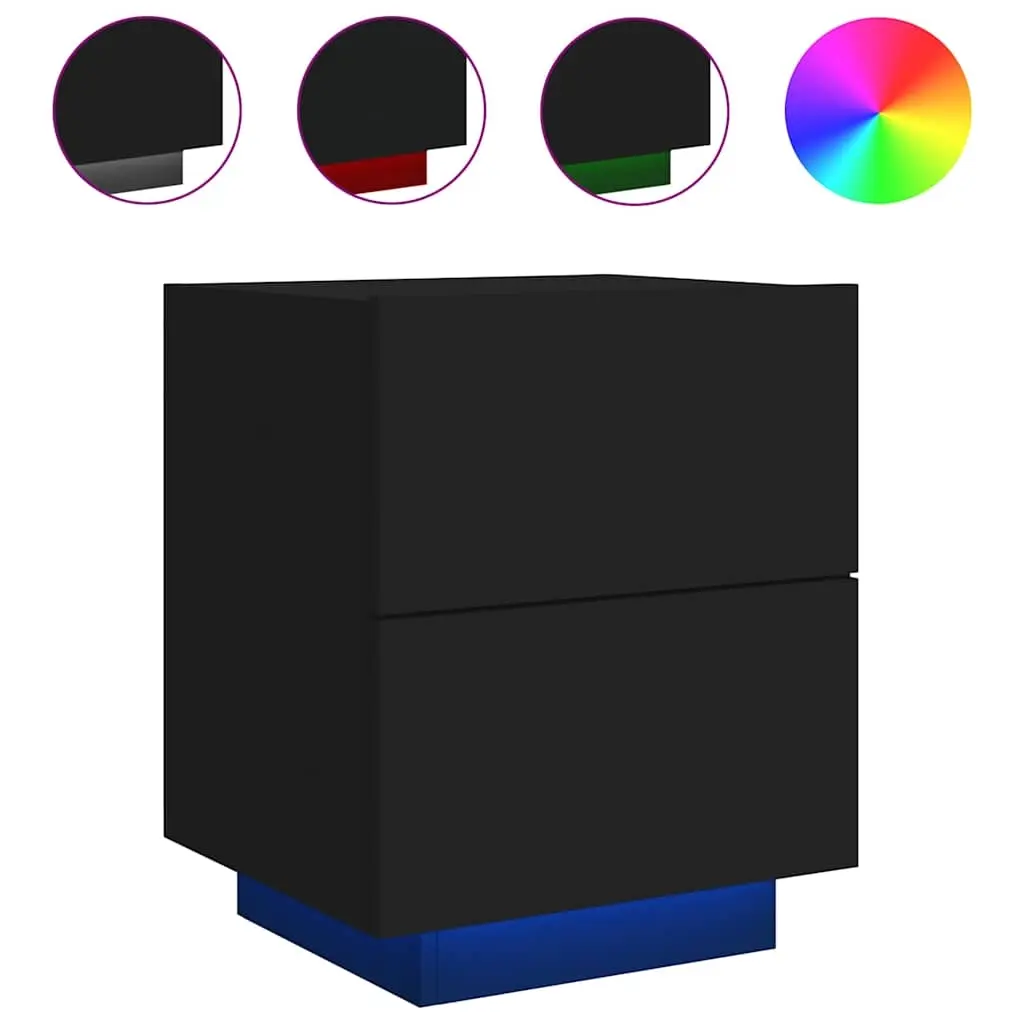 Bedside Cabinet with LED Lights Black Engineered Wood 836737 - Furniture