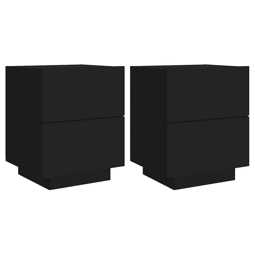 Bedside Cabinets with LED Lights 2 pcs Black Engineered Wood 836738 - Furniture
