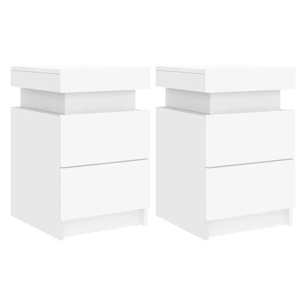 Bedside Cabinets with LED Lights 2 pcs White 35x39x55 cm 836750 - Furniture