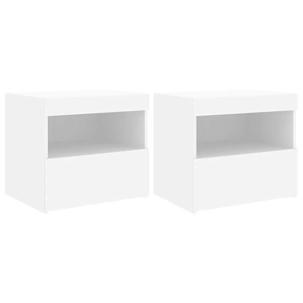 Bedside Cabinets with LED Lights 2 pcs White 50x40x45 cm 836764 - Furniture