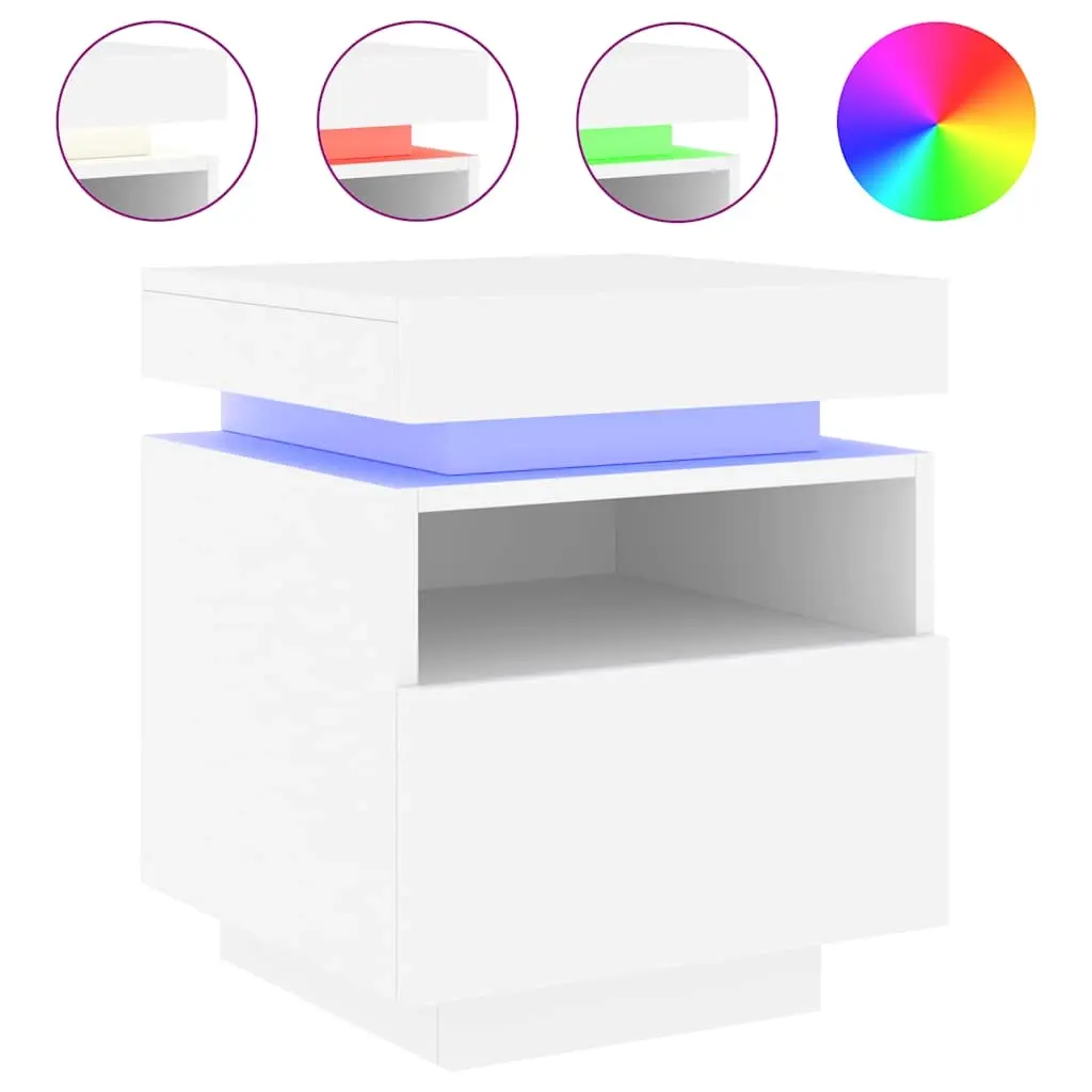 Bedside Cabinet with LED Lights White 40x39x48.5 cm 836784 - Furniture