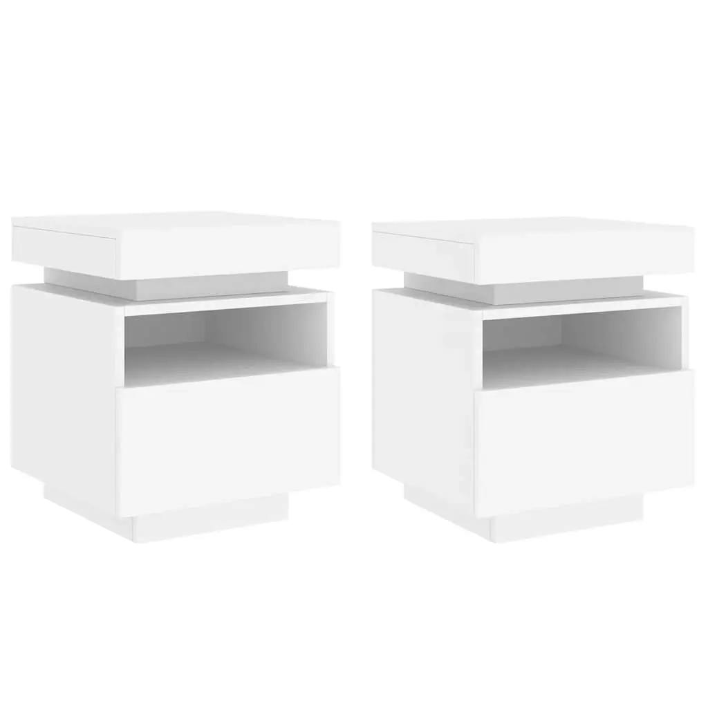 Bedside Cabinets with LED Lights 2 pcs White 40x39x48.5 cm 836785 - Furniture