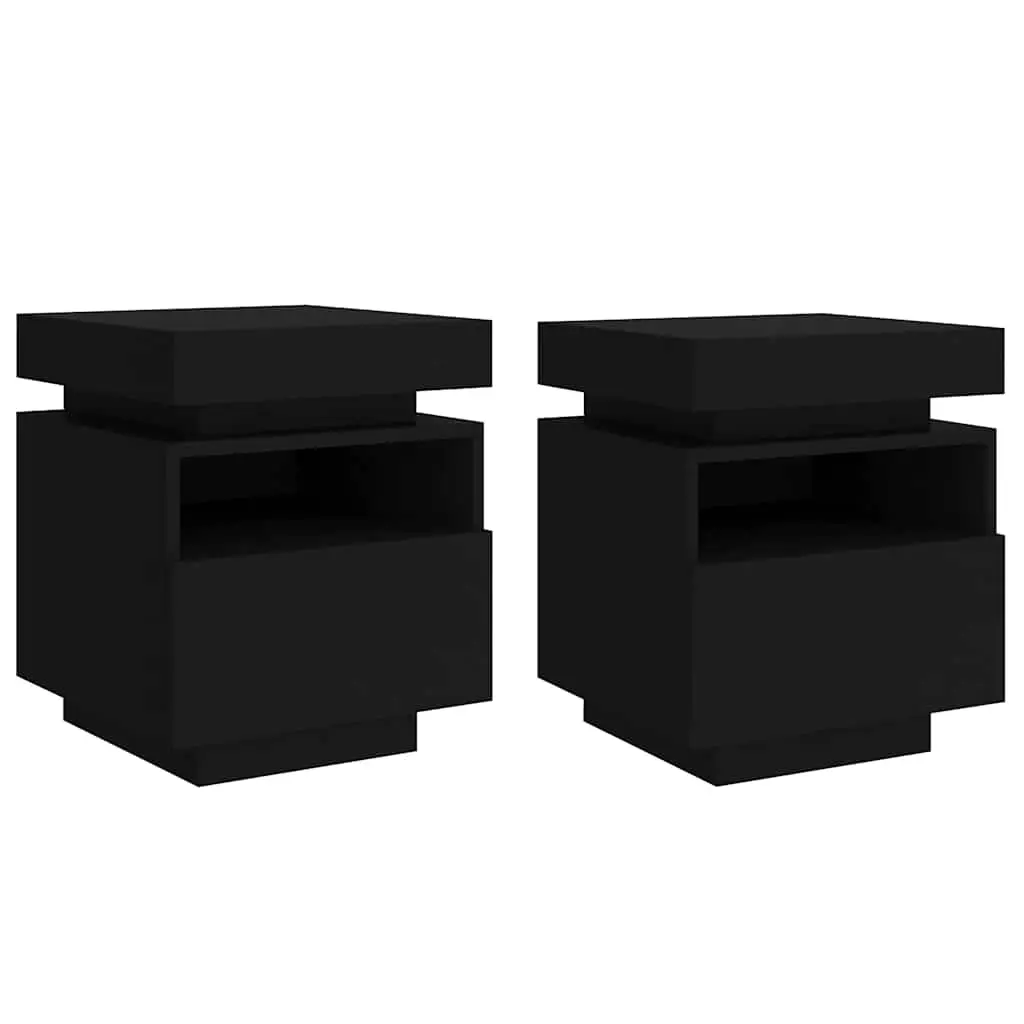 Bedside Cabinets with LED Lights 2 pcs Black 40x39x48.5 cm 836787 - Furniture